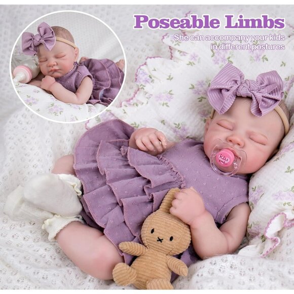 20" Body Reborn Baby Doll Realistic Floppy Newborn Girl Feeding Accessories - Picture 3 of 6